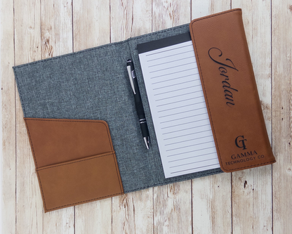 Gray Canvas with customizable Leatherette Portfolio with Notebook and Pen