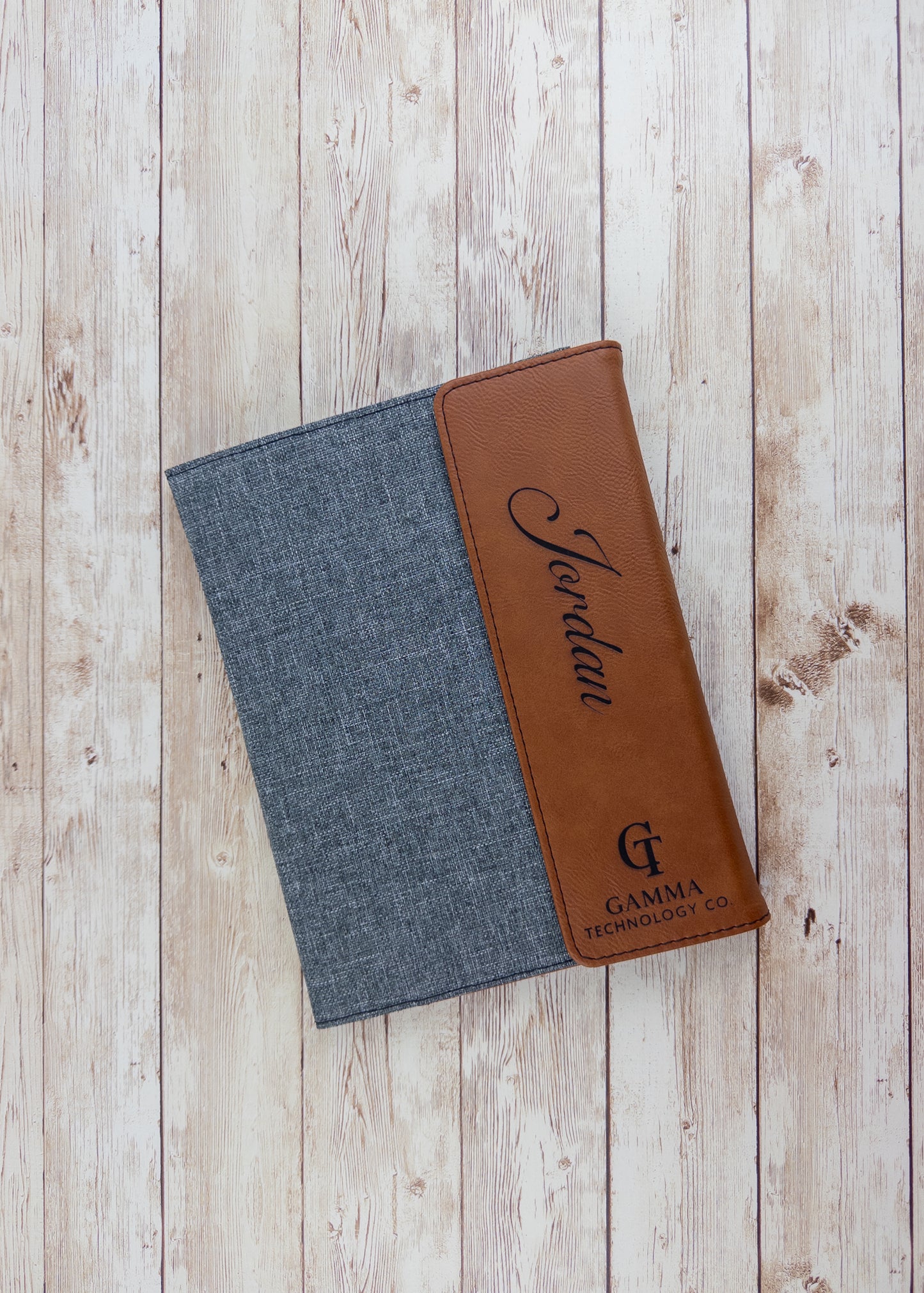 Portfolio with Notepad made up of Gray Canvas and Customizable Leatherette