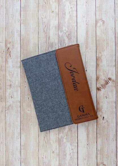 Portfolio with Notepad made up of Gray Canvas and Customizable Leatherette