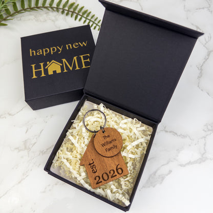 Happy new home box with a keychain in it - closing gift